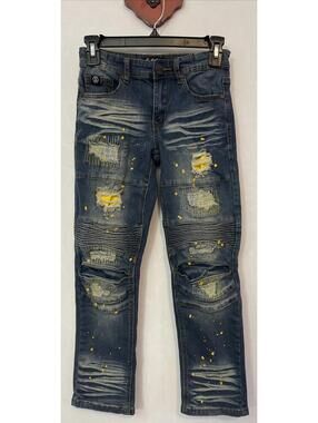 Switch Remarkable Size 8 Graffiti Denim Boys Hustle Blue Distressed Jeans! M661